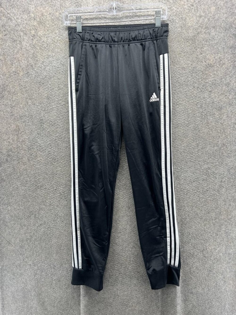 Adidas Track Pants Mens Small Black Knit Elastic Waist 3 Stripe Athletic Pockets